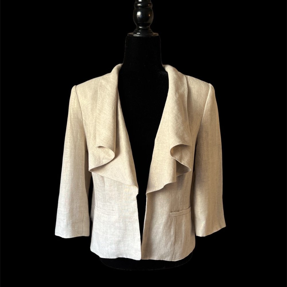 015 Cache Metallic Luster Linen Open Front 3/4 Sl… - image 1